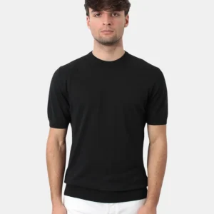 maglia a girocollo in cotone crepe - 40w001 nero