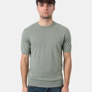 maglia a girocollo in cotone crepe - w2359 verde salvia