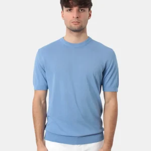 maglia a girocollo in cotone crepe - w2592 avio chiaro