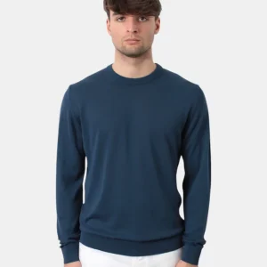maglia a girocollo in cotone crepe - w1715 blu indigo