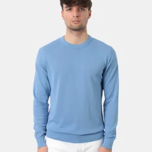 maglia a girocollo in cotone crepe - w2592 avio chiaro