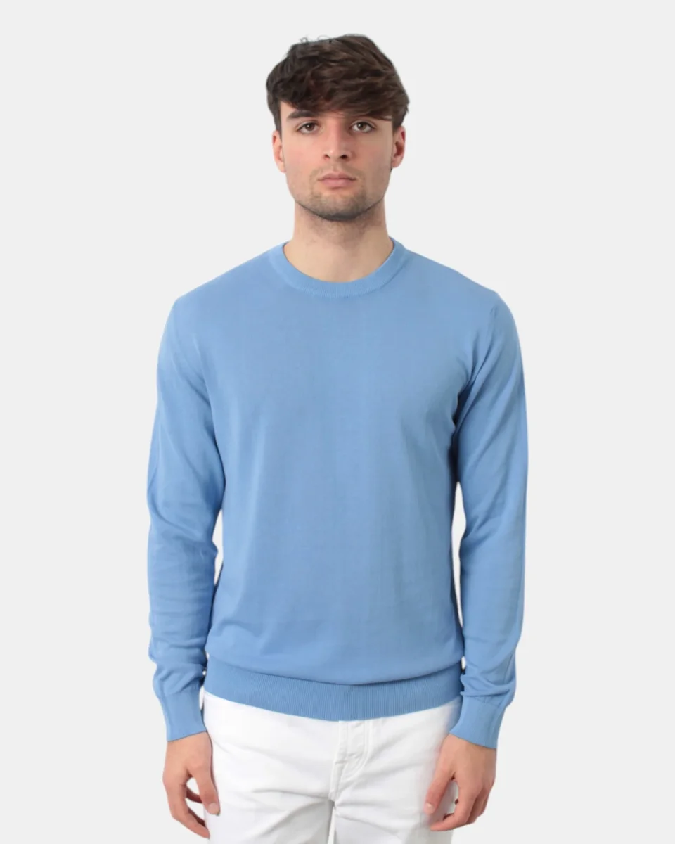 maglia a girocollo in cotone crepe - w2592 avio chiaro