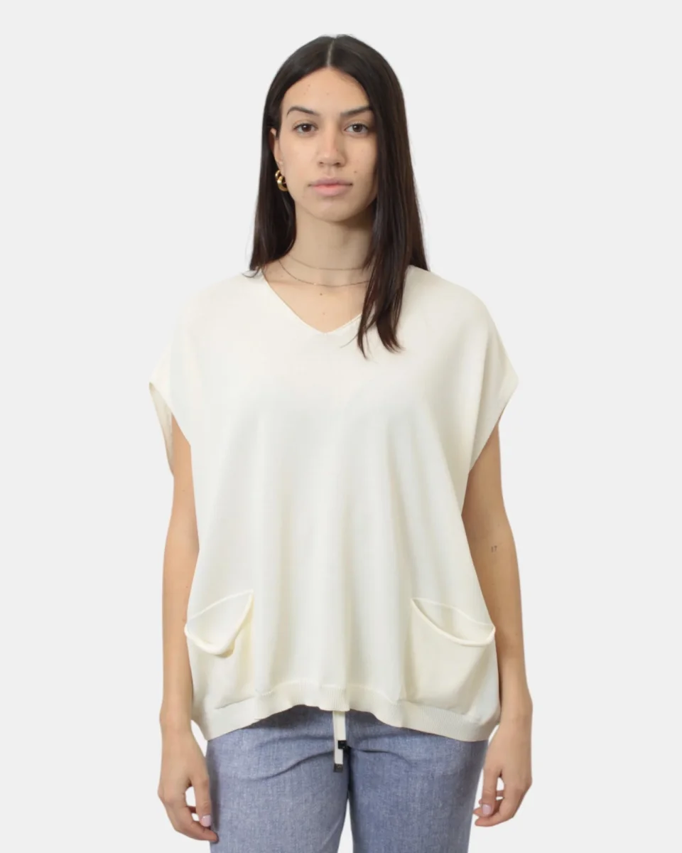 Poncho a v over hekla & co con taschine - avorio - immagine 5