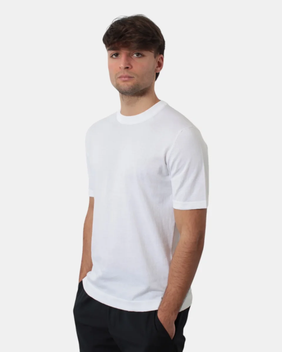 GIROCOLLO MANICA CORTA BELLWOOD CON FONDO TUB E SPACCHETTI - 001 BIANCO - immagine 3