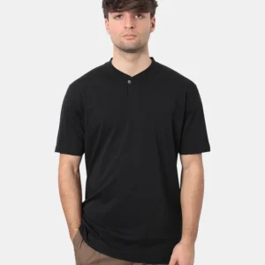 T-SHIRT BELLWOOD COLLO BOMBER CON BOTTONE - 016 NERO