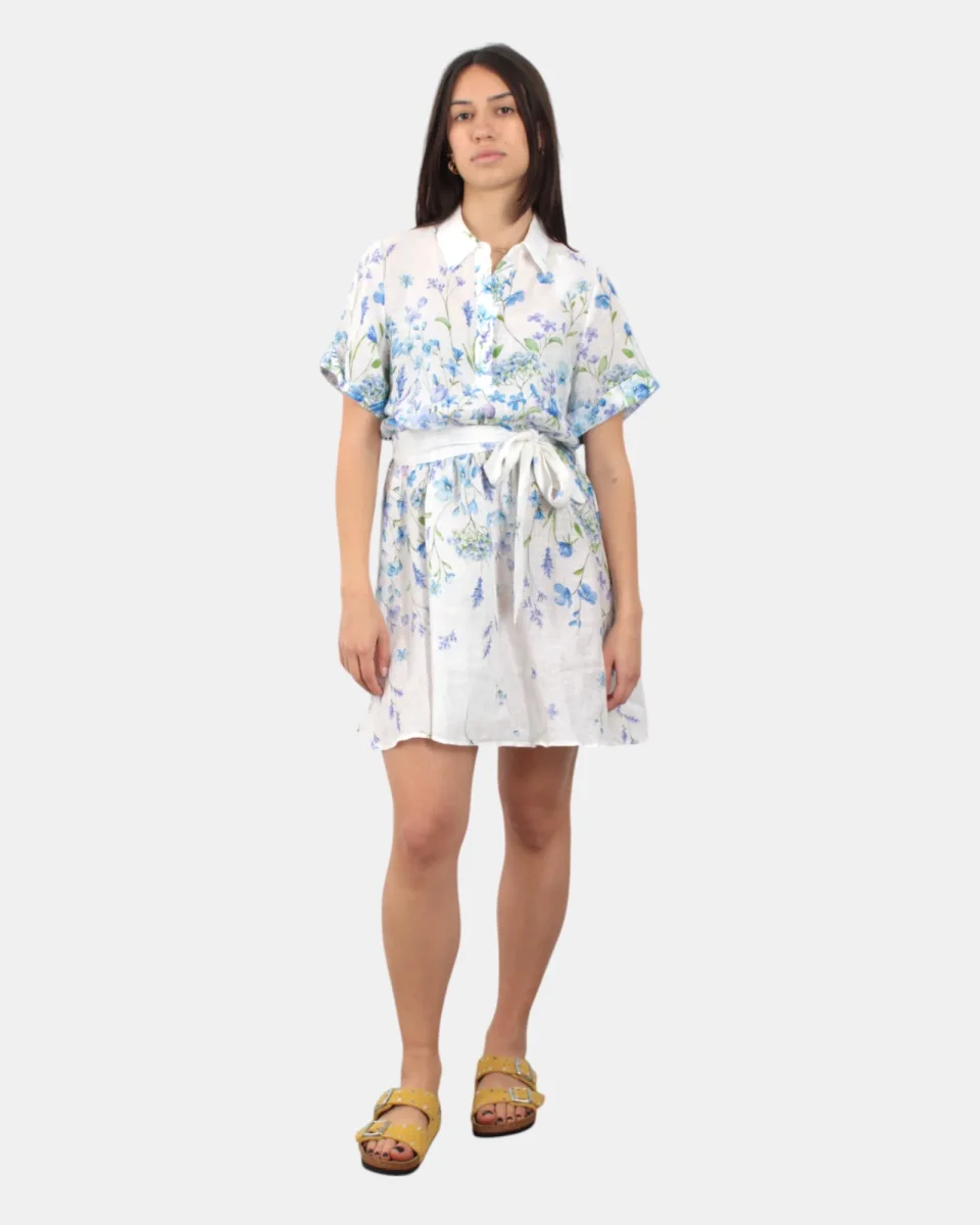WOMAN SHORT DRESS - LINEN FLOWER BLUE 01 - immagine 5