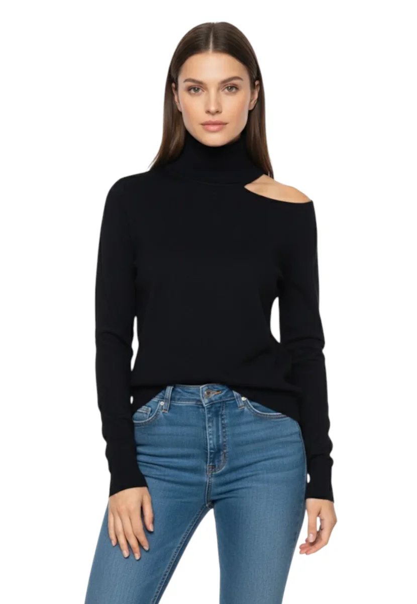 dolcevita rasato cut out spalla - 13 nero - immagine 5