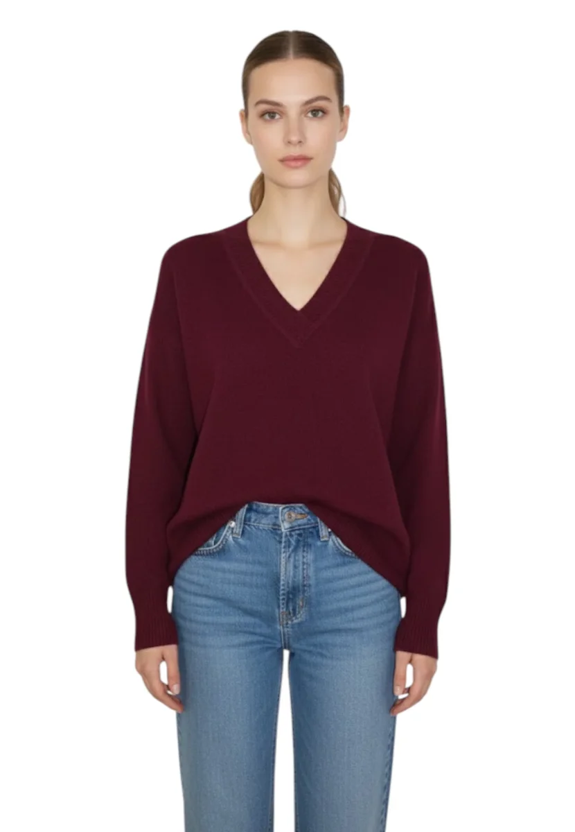scollo a v invrociato over - burgundy - immagine 5