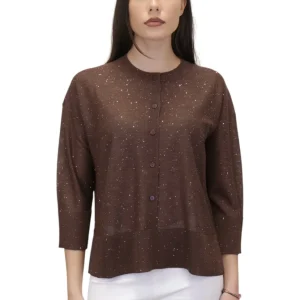 serafino con bottoni e micropaillettes - 833 cioccolato