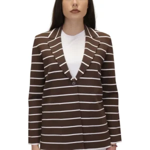 blazer rigato con tasche punto milano - 833 moka