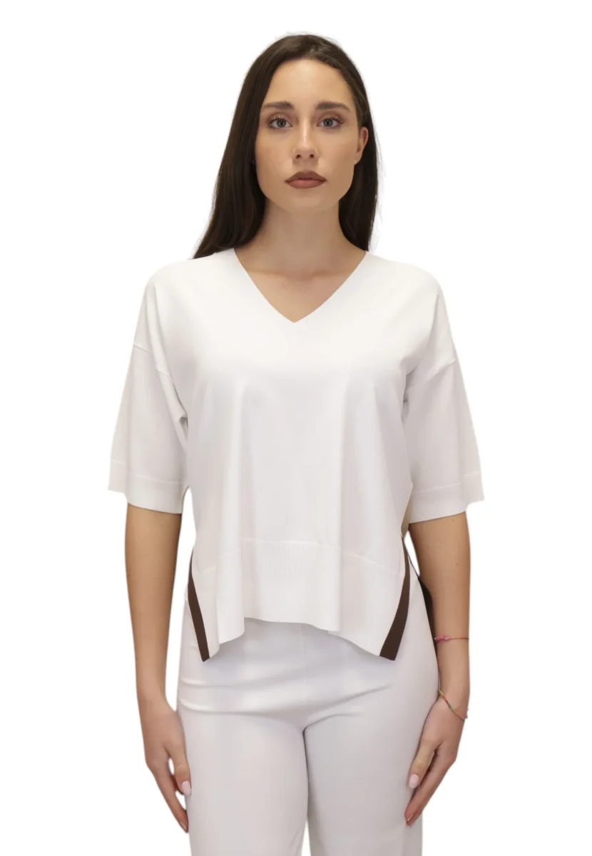 pull color block con spacchi - 1 bianco/cappuccino - immagine 2