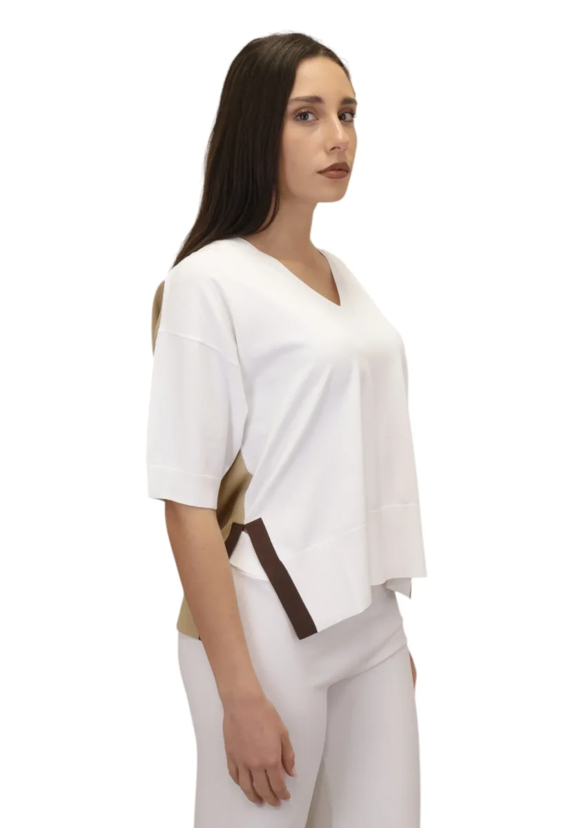 pull color block con spacchi - 1 bianco/cappuccino - immagine 3