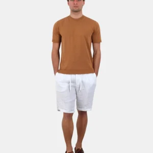 BERMUDA IN LINO 40 WEFT CON COULISSE - 40W441 BIANCO