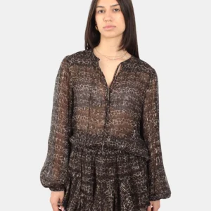 blusa coreana con scollo a v - silk voile lurex geo leo