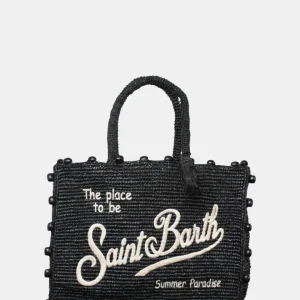 borsa vanity raffia con ricamo bianco - beads 00 emb