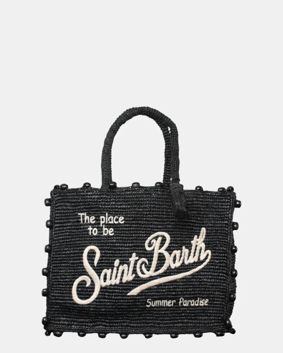 borsa vanity raffia con ricamo bianco - beads 00 emb