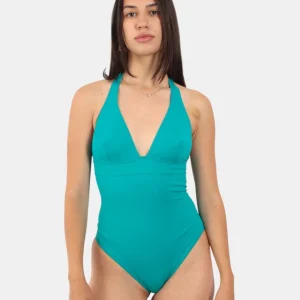 BREASTED HALTER ONE PIECE SWIMSUIT - 59 TEAL GREEN