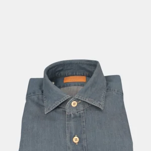 CAMICA GRIGIO MOD. REGULAR CON PINCE - 670 DENIM