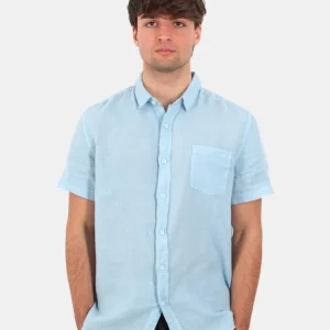 camicia 40 weft a mezza manica con taschino - w2591 celeste polvere