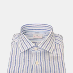 CAMICIA BRIO MOD. SLIM GIÒ - RIGA BIANCA/CELESTE/AZZURRO