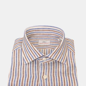 CAMICIA BRIO MOD. SLIM GIÒ - RIGA BIANCA/MARRONE/AZZURRO