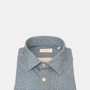 camicia manica lunga con collo semi francese - w03 light blue wash