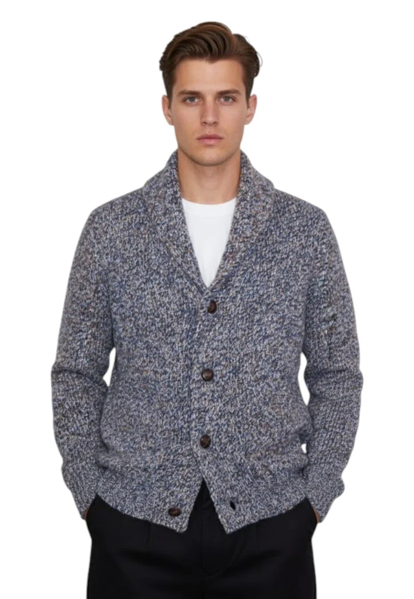 cardigan con collo sciallato - 319 indaco