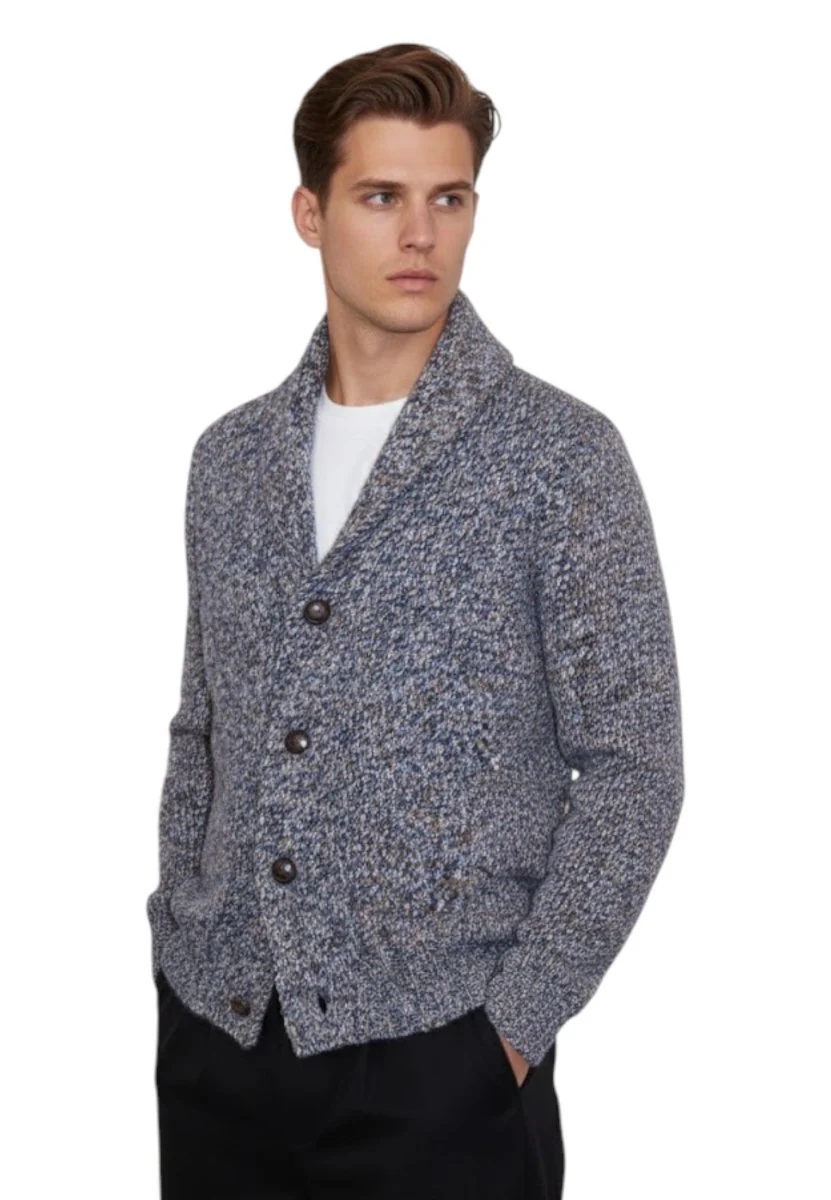 cardigan con collo sciallato - 319 indaco - immagine 3