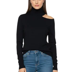 dolcevita rasato cut out spalla - 13 nero