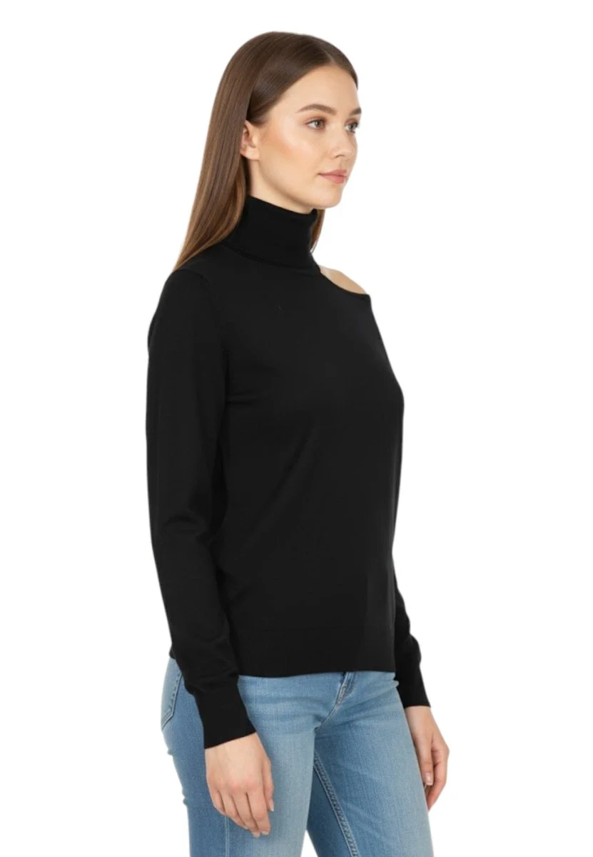 dolcevita rasato cut out spalla - 13 nero - immagine 3