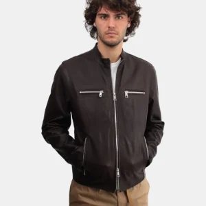 giubbotto in pelle lavata mod. biker marrone - emanuele curci