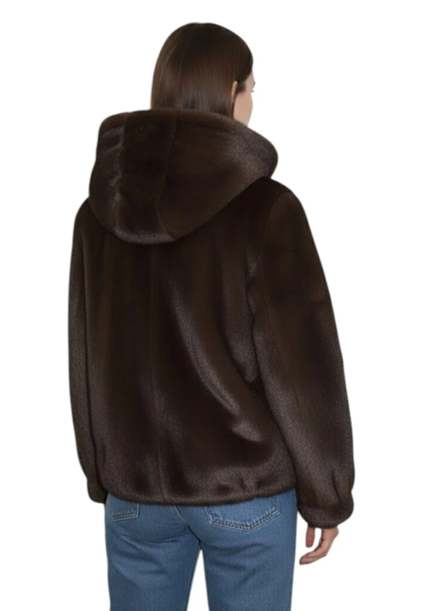 giacca ampia con cappuccio e bottoni - 041 fondente/dark brown - immagine 4