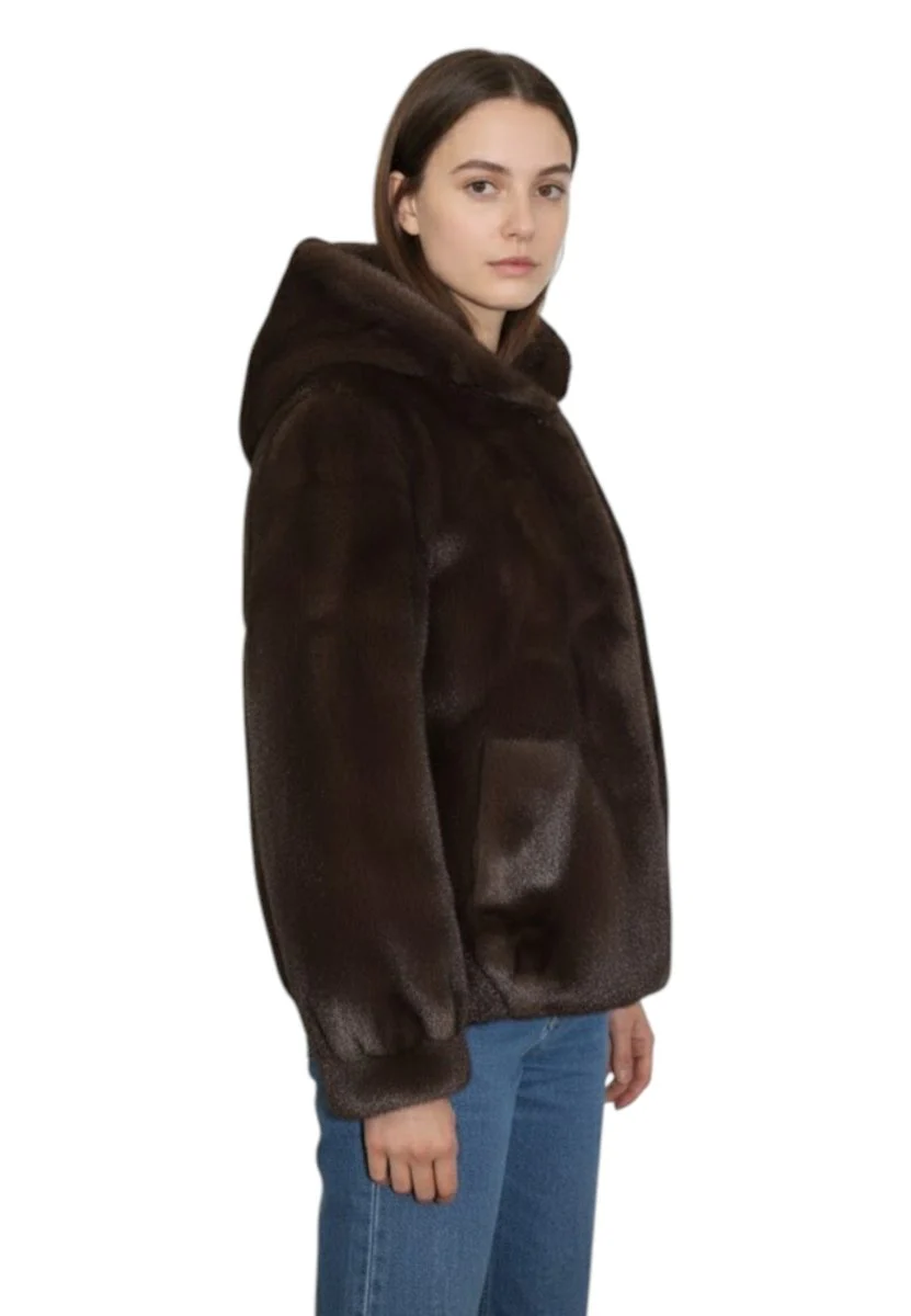 giacca ampia con cappuccio e bottoni - 041 fondente/dark brown - immagine 3