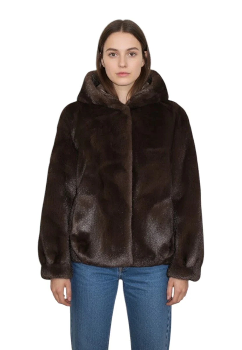 giacca ampia con cappuccio e bottoni - 041 fondente/dark brown