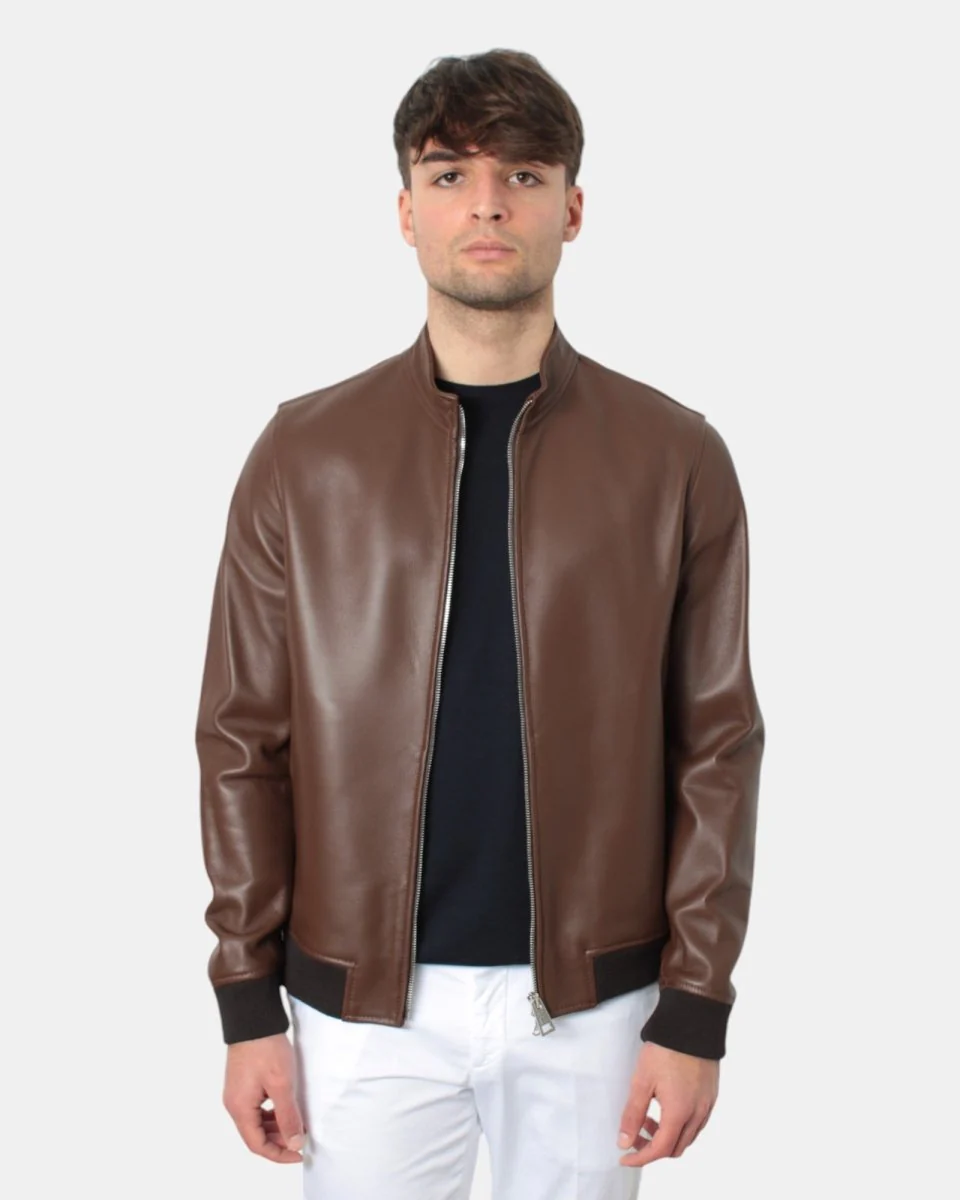 giacca in pelle emanuele curci mod. anlilina capri - caffè