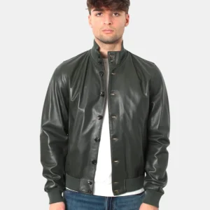 giacca in pelle emanuele curci mod. boston amalfi - militare