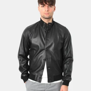giacca in pelle emanuele curci mod. boston amalfi - nero