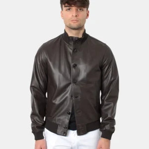 giacca in pelle emanuele curci mod. boston amalfi - testa di moro