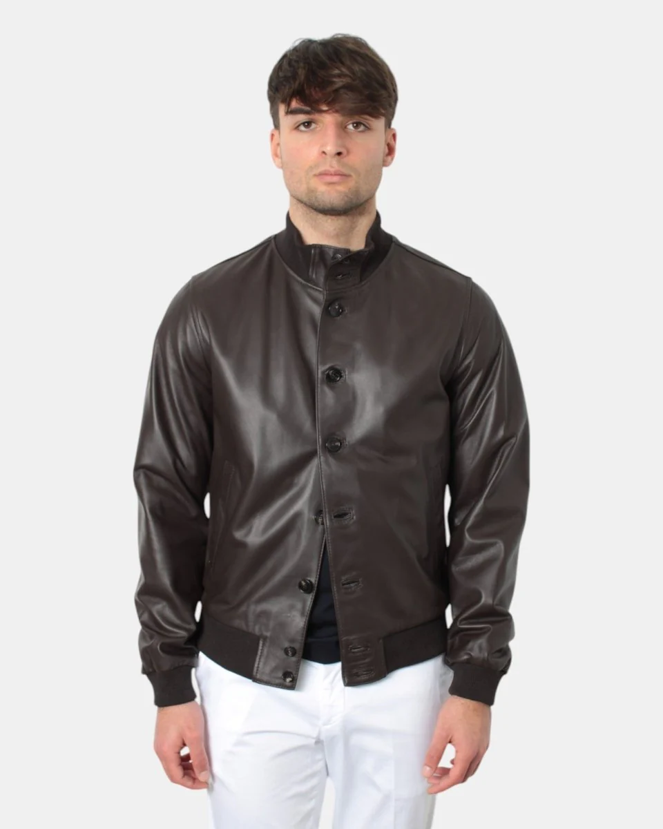 giacca in pelle emanuele curci mod. boston amalfi - testa di moro - immagine 2