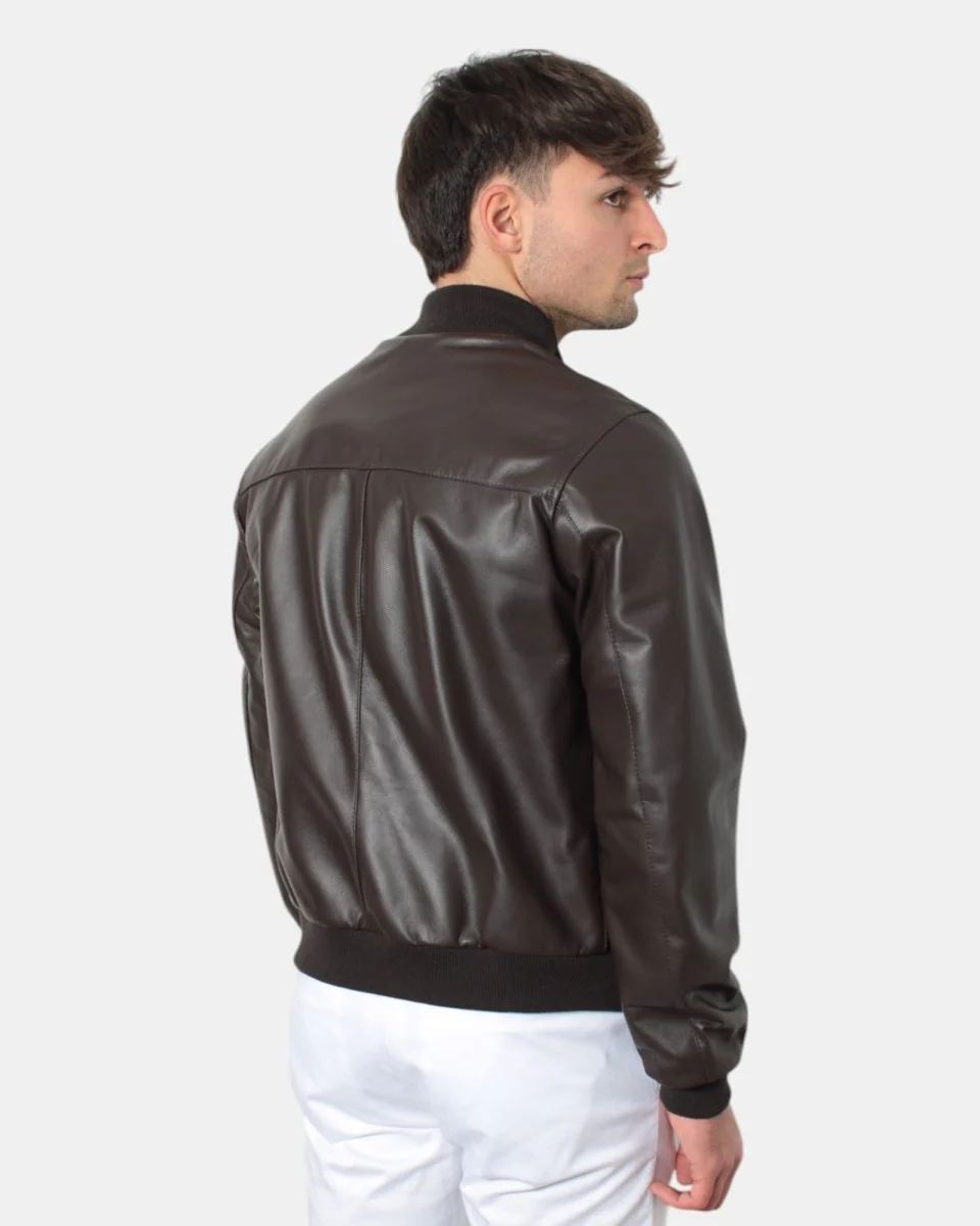 giacca in pelle emanuele curci mod. boston amalfi - testa di moro - immagine 4