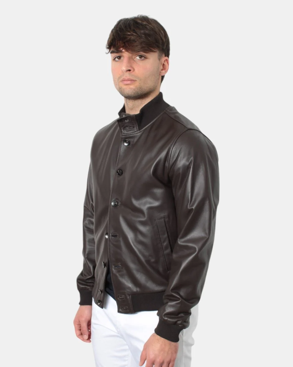 giacca in pelle emanuele curci mod. boston amalfi - testa di moro - immagine 3