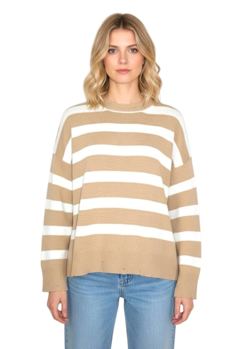 girocollo a righe - 3501 cammello - immagine 2