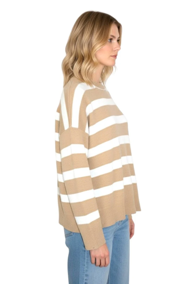 girocollo a righe - 3501 cammello - immagine 3