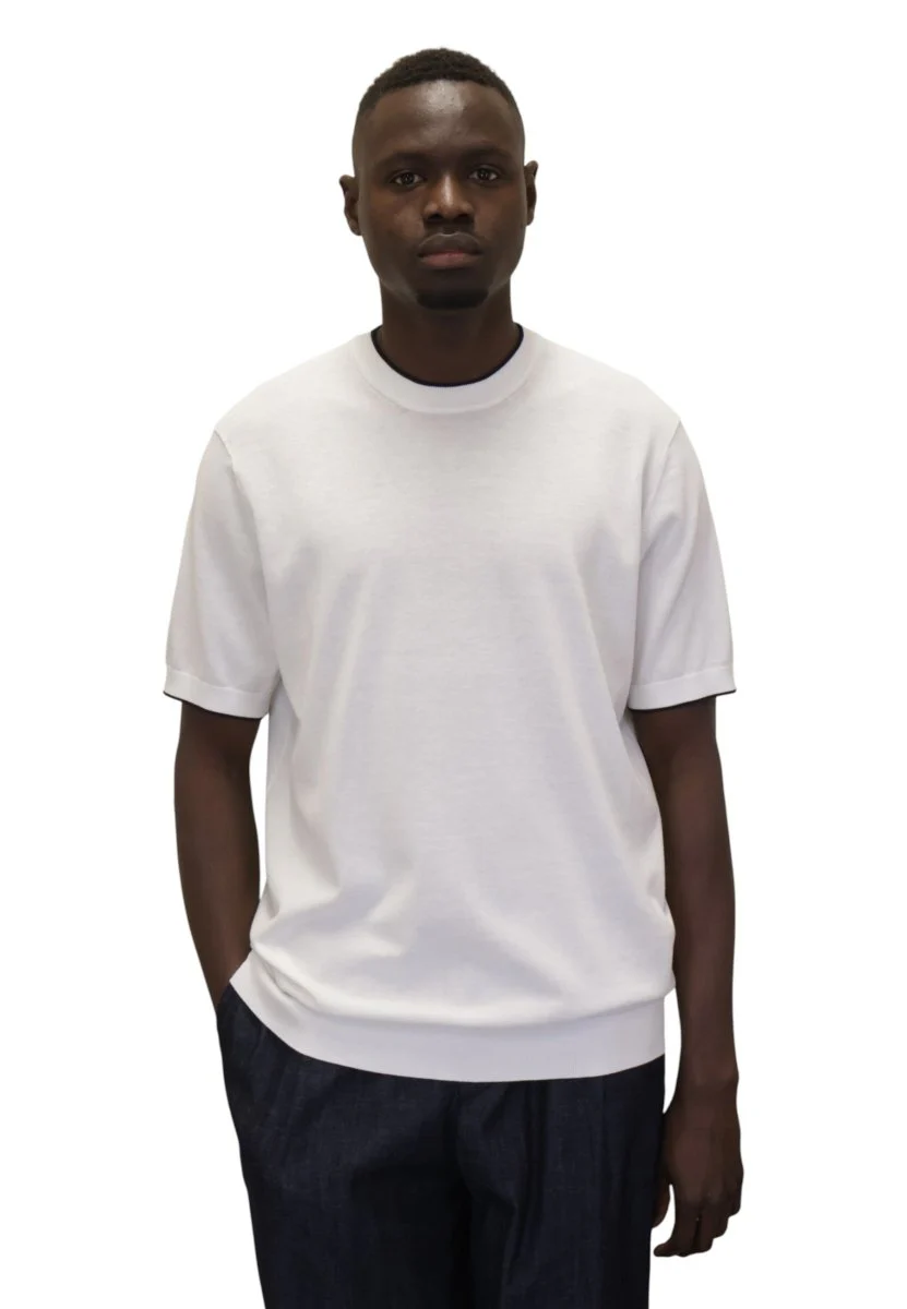 girocollo con profili contrasto -1 bianco/blu - immagine 2