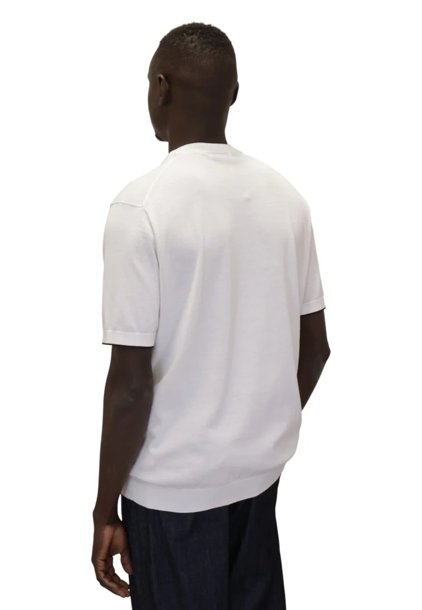 girocollo con profili contrasto -1 bianco/blu - immagine 4