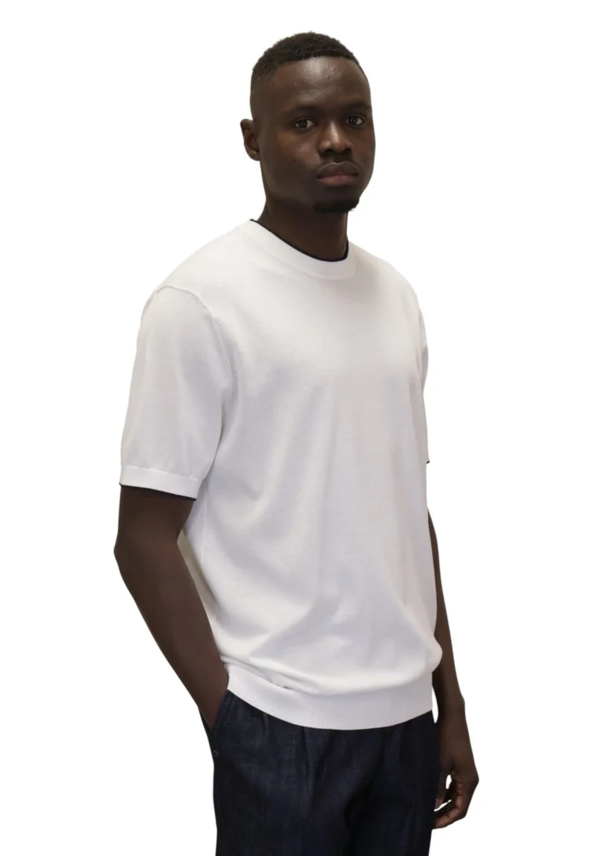 girocollo con profili contrasto -1 bianco/blu - immagine 3