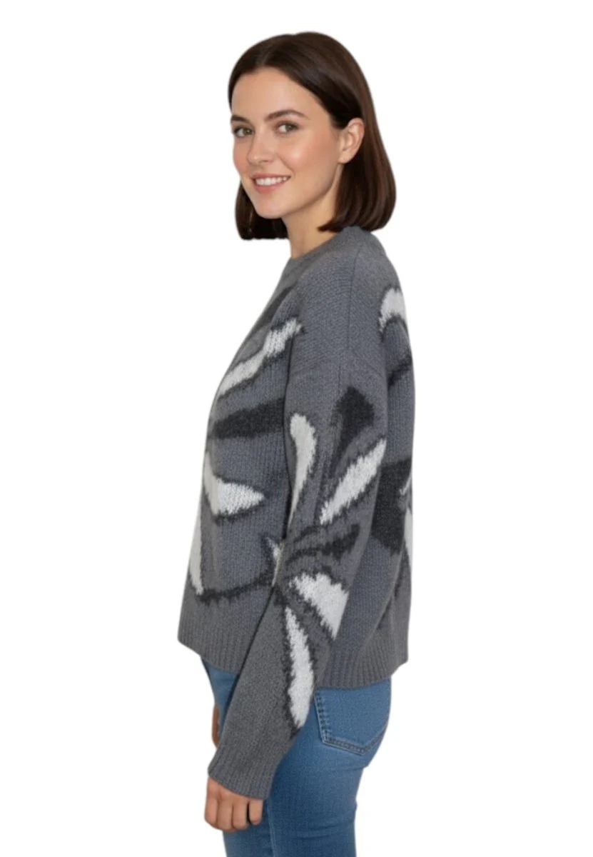 girocollo intarsio fiore - f5021 grigio - immagine 3