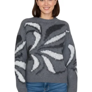 girocollo intarsio fiore - f5021 grigio