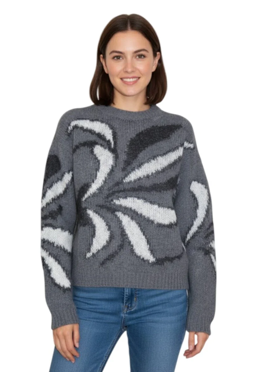 girocollo intarsio fiore - f5021 grigio