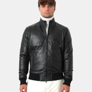 GIUBBOTTO IN PELLE VOLFAGLI MOD. BOMBER - NERO